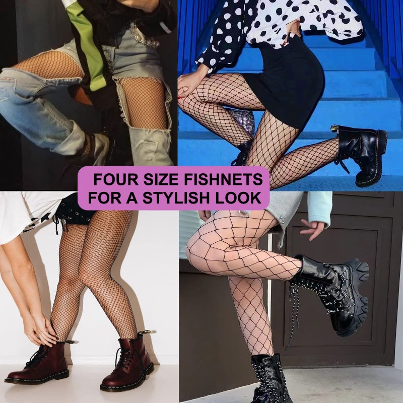 akiido Fishnet Stockings for Women, Black Fishnets Tights Thigh High Stockings Pantyhose, Plus Size Fits All - Image 4